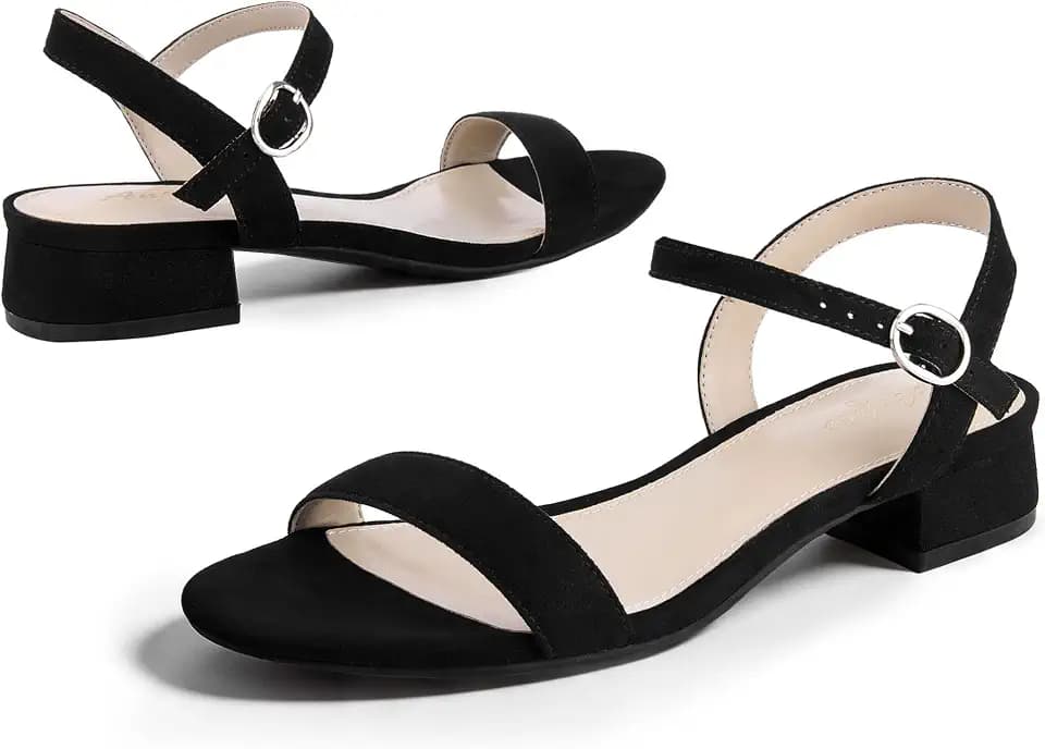 Ankis Women Nude Black White Open Toe 1 Inch Block Low Heel Sandals Daily