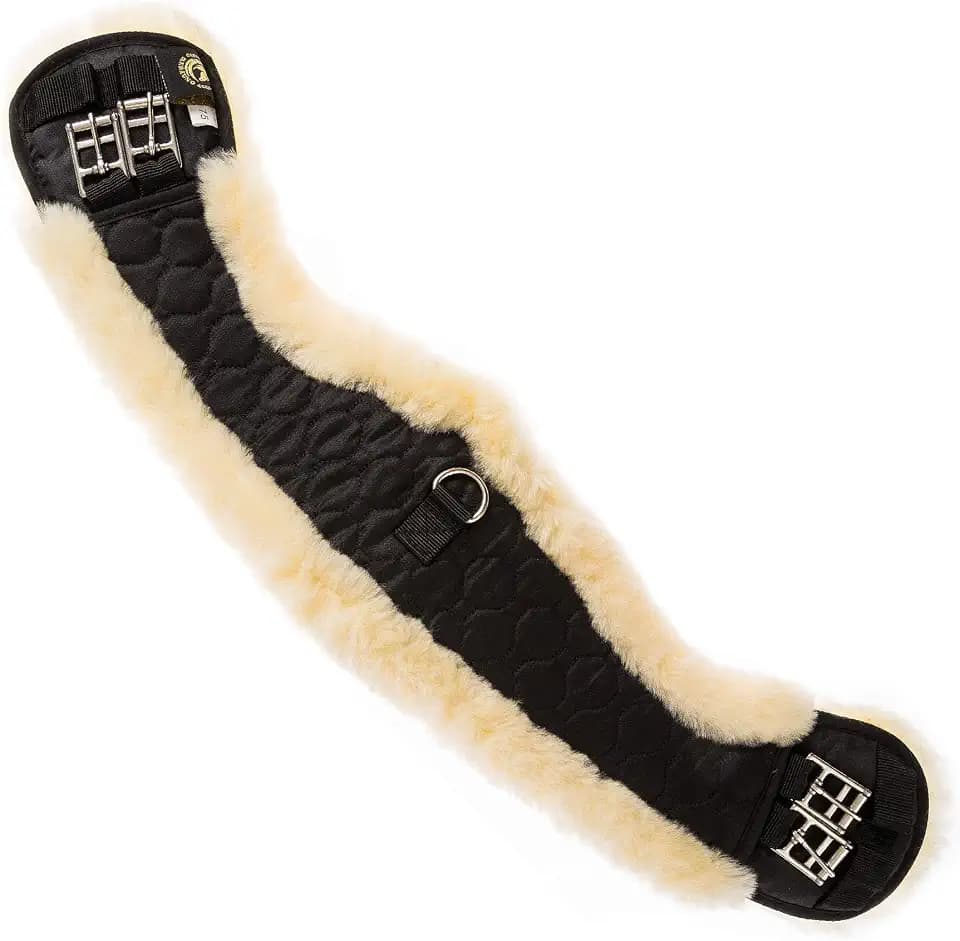 Lammwolle Mondgurt Sattelgurt, Kurzgurt Dressurgurt, aus Qualitäts Merino Lammwolle, Spezielle Anatomisch Konkave Form, für Bessere Rutschfestigkeit. (Natur-Schwarz,80cm)