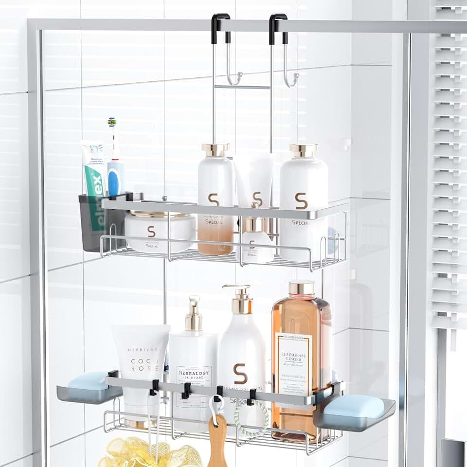Aitatty Over the Door Hanging Shower Caddy: No Drill Rustproof Shower Rack
