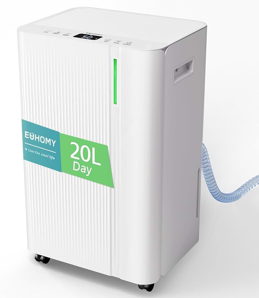EUHOMY 20L/24H Luftentfeuchter für Haushalt: Tragbarer Schimmelentfeuchter, 50㎡, Auto/Trocken/Schlaf-Modus, 24H-Timer, Feuchtigkeitsdisplay, 4,5L abnehmbarer Wassertank, Dauerentwässerung