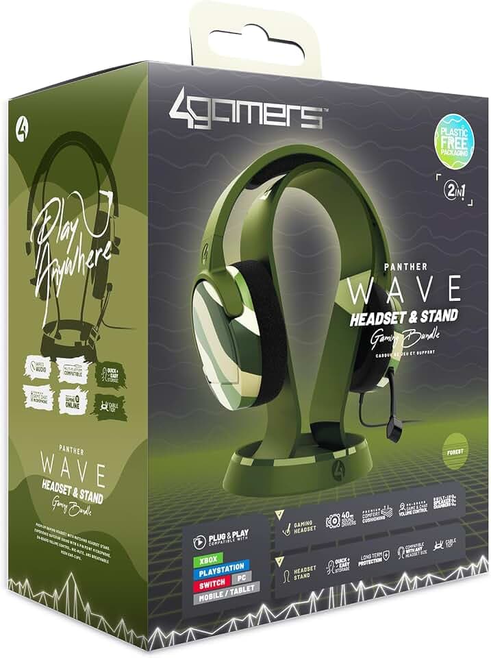 4Gamers Panther Wave Forest Gaming Headset & Stand, Multi-Format Compatible