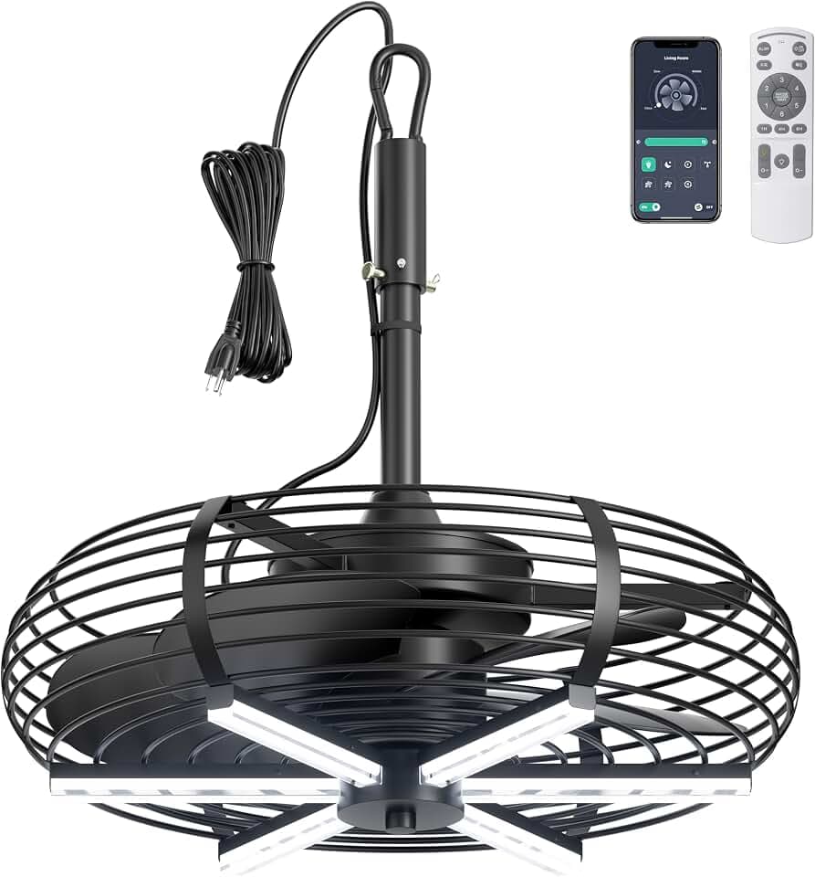 Coolbull Outdoor Ceiling Fans with Lights, 20'' Hanging Fan, Plug and Play
