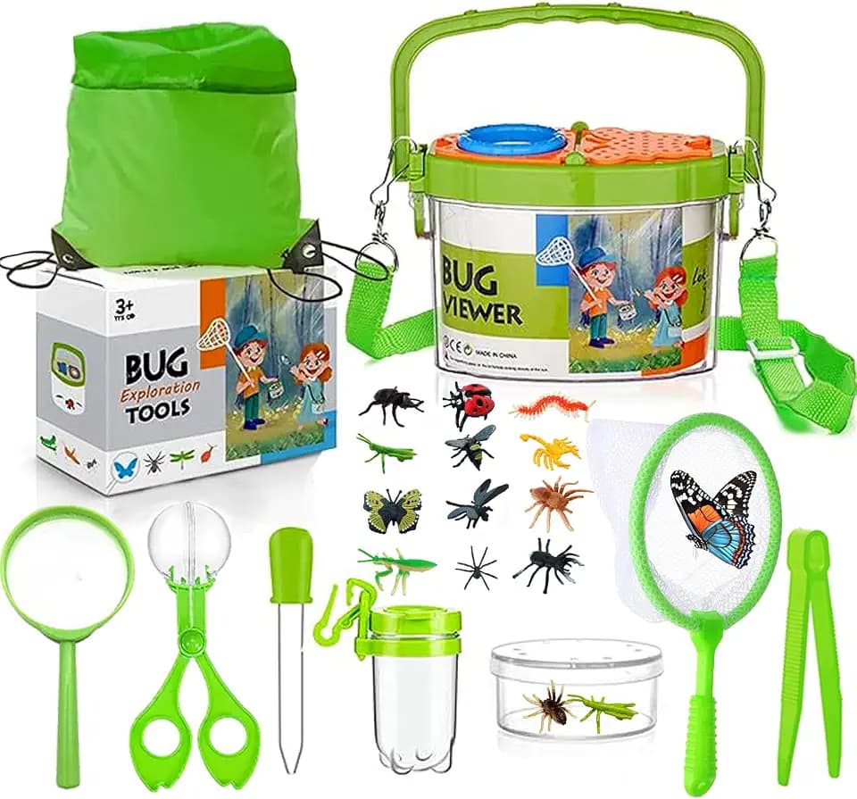 Outdoor Spielzeug, 23-teiliges Entdecker Set - mit 12 gefälschten Insekten, Lupenglas für Kinder, Insektenfanger, Weihnachtspädagogisches Spielzeug Geburtstagsgeschen für 3 4 5 6 7 8 9 Jahre