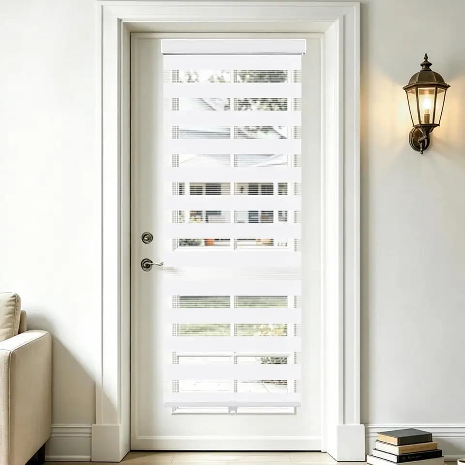 SEEYE Cordless Zebra Blinds for Window, French Door Blinds Free-Stop Roller Window Shades with Valance 42" W x 90" H, Light Filtering Window Treatment Sheer Blinds & Shades Easy to Install, White