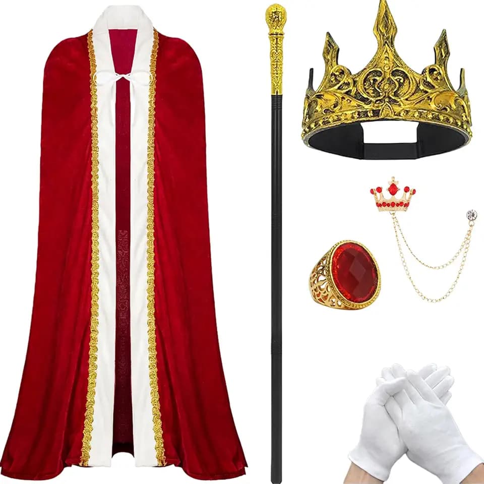 King & Queen Costume Set – Medieval Royal Cape for Halloween