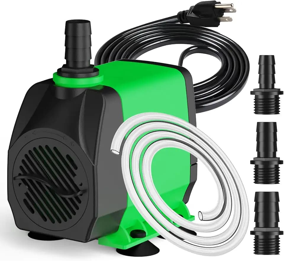 800GPH 10ft Outdoor Cord Submersible Green Pump, 10ft Lift for Fountains