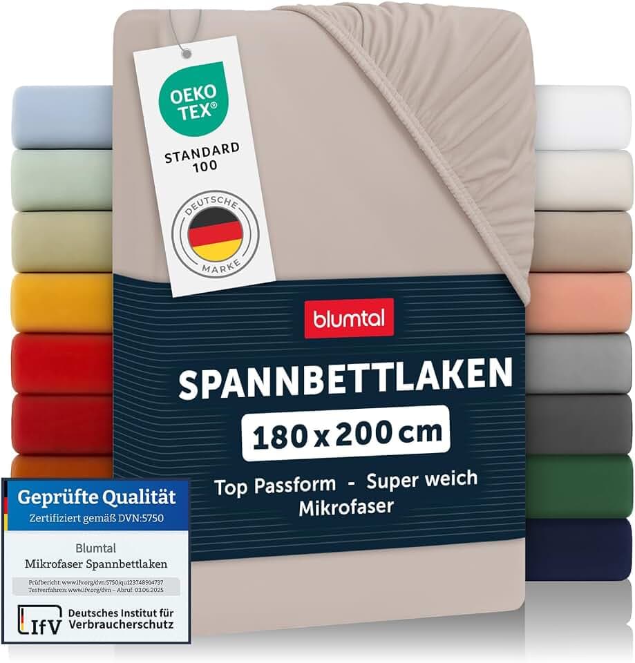 Blumtal® Spannbettlaken 180x200x30cm aus Microfaser - Oekotex zertifiziertes Bettlaken Spannbettlaken in Taupe