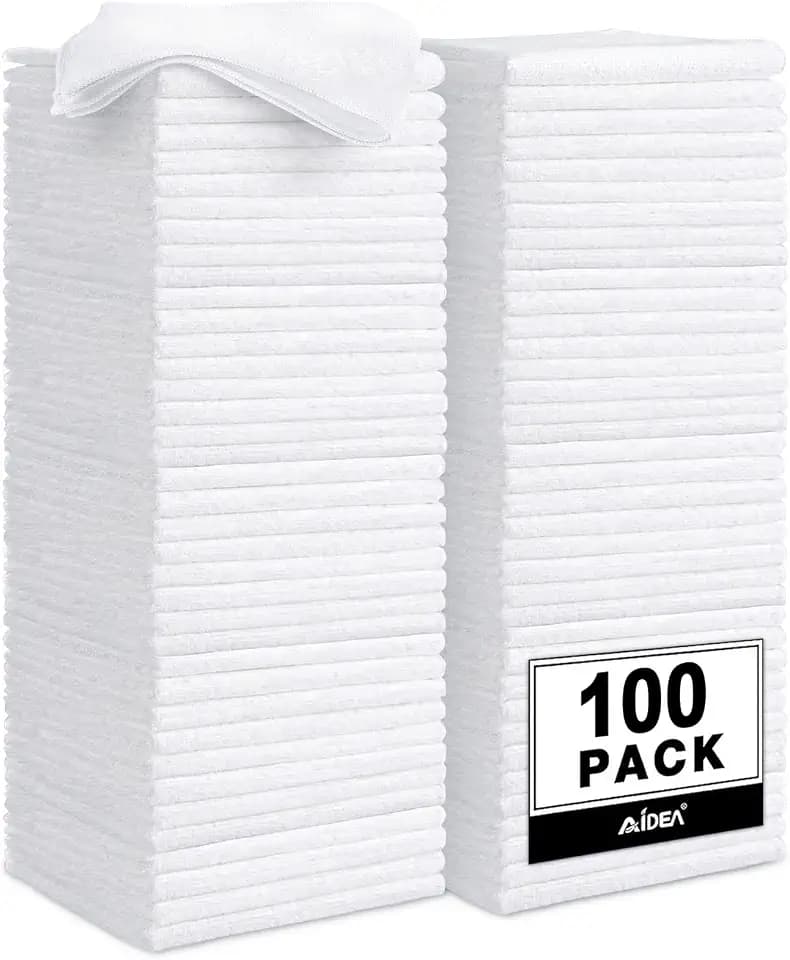AIDEA White Microfiber Cleaning Cloth, 100PK, Cleaning Rags, 11.5"×11.5"