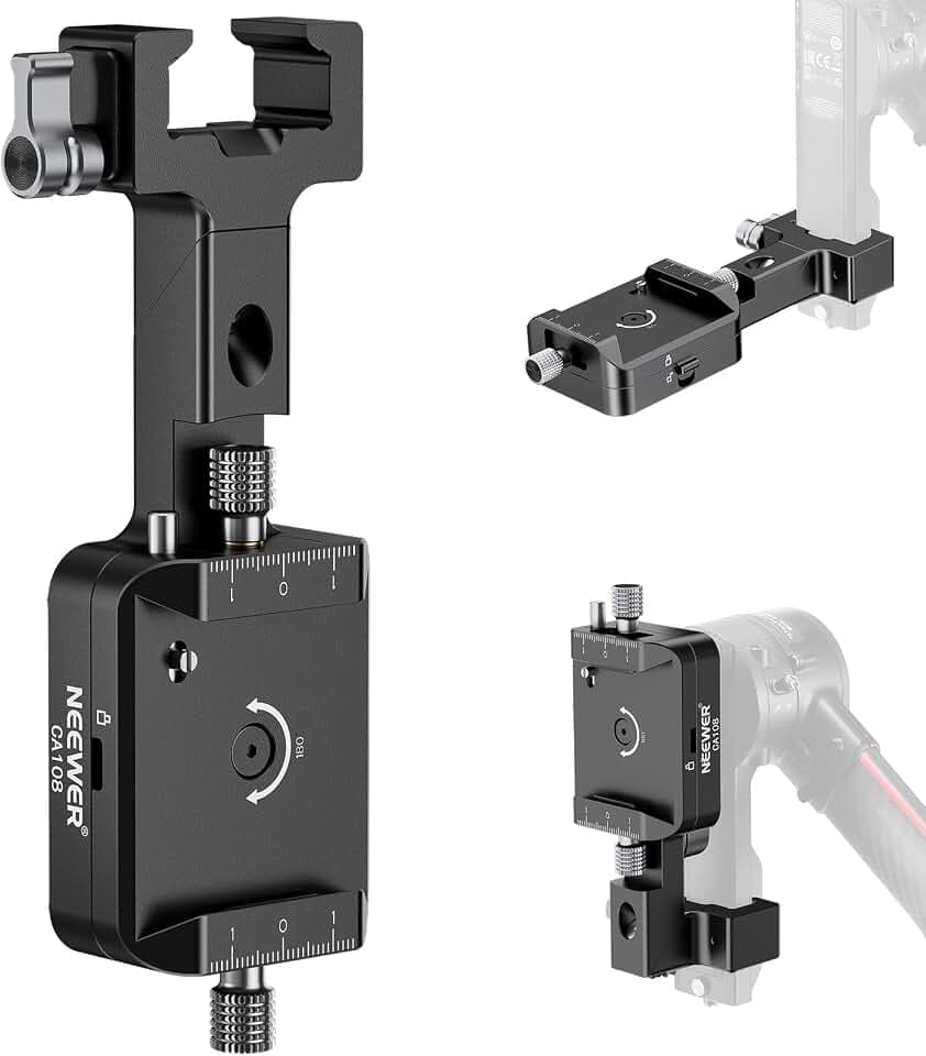 NEEWER RS4 RS3 Kamerahalterung kompatibel mit DJI Ronin RS 4 3 2 Pro Gimbal Stabilisator, 1s schneller vertikaler zu horizontaler Wechsel 180° drehbar, Klemmfuß für YouTube TikTok Vlog Videos, CA108