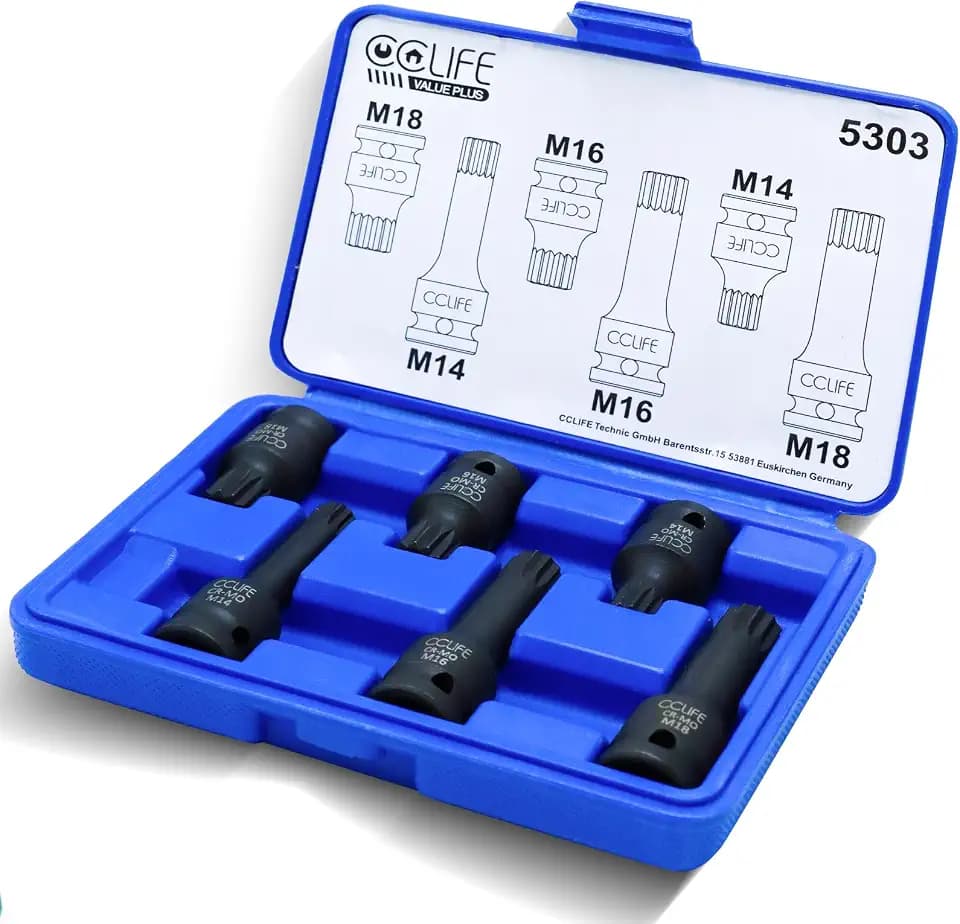 CCLIFE M14 M16 M18 XZN Satz 1/2" Kraft Innenvielzahn Stecknuss, 6tlg