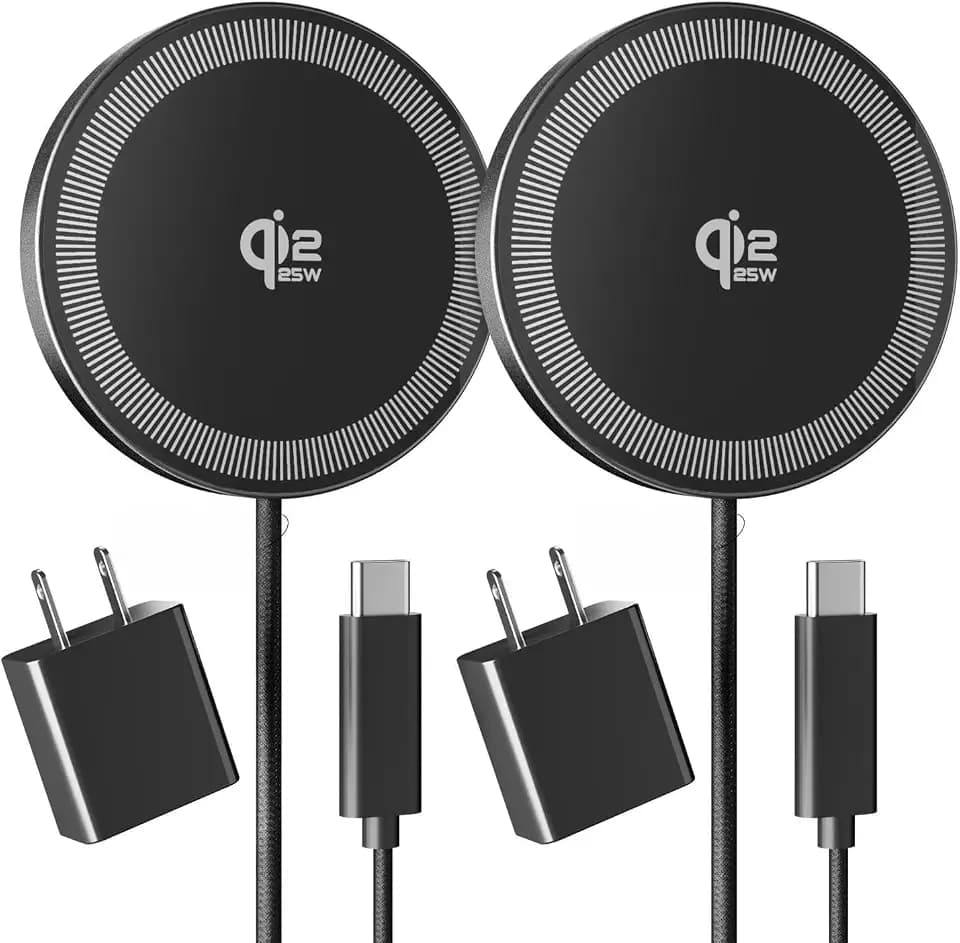 2Pack Magnetic Wireless Charger 25W Fast Charger for iPhone 17/16/15/14/13/12 Series & AirPods, Portable Wireless Charging Pad for Travel Home Office Desk, 10FT-Black with Plugs