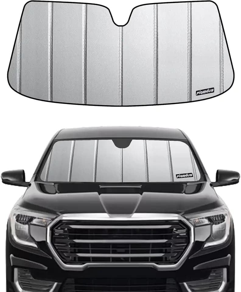 Pigenius Windshield Sunshade for GMC Terrain 2018-2024, Premium Grey Leather Finish