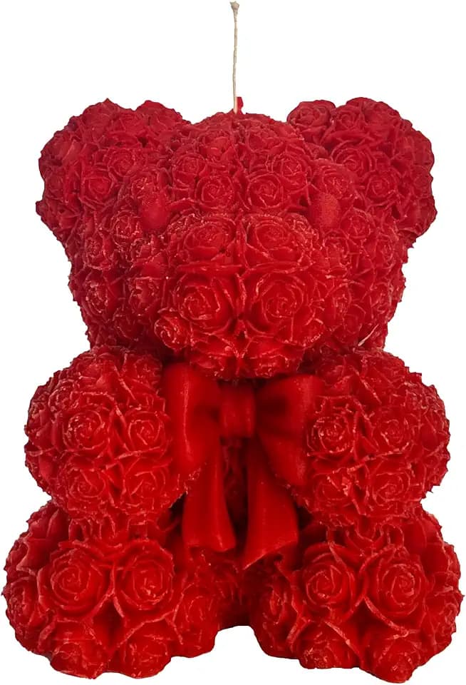 Kerze in Form eines Bärs mit Blütenblättern - Geschenktasche - Handwerkliche Kerze - Durchmesser 8 cm Höhe 10 cm - Geschenk zum Valentinstag - Gastgeschenk - Farbe Rot - Cereria Di Giorgio