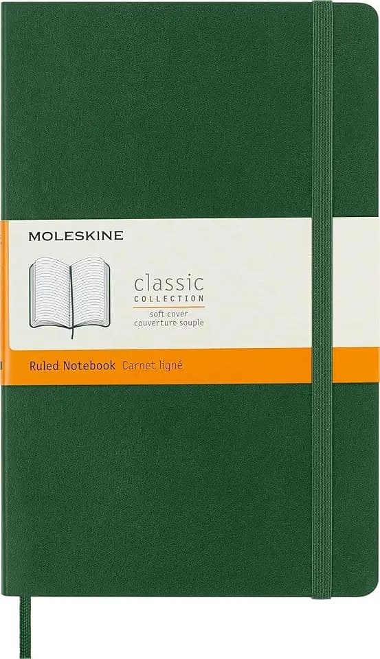 Moleskine Klassisches Notizbuch, Liniertes Notizbuch, Weicher Einband und Elastischer Verschluss, Großes Format 13 x 21 cm, Farbe Myrtegrün, 192 Seiten