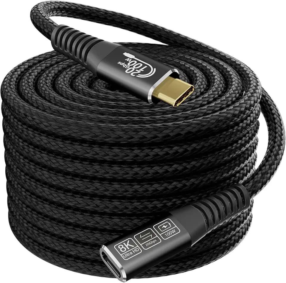 Long USB c Extension Cable 20FT, 20Gbps/100W USB3.2 Type C Extender Cord, 4K@60Hz Video Output Nylon Braided usbc Male to USB-c Female Charging Cable Compatibility with Thunderbolt 4/3