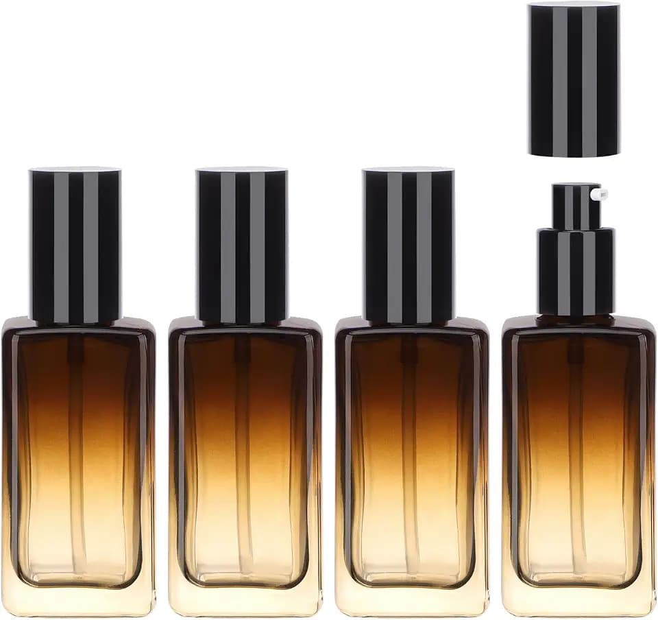 Segbeauty 3.38oz Glass Lotion Dispenser with Pump, 4 Pack Gradient Brown Refillable Cosmetic Containers 100ml Lotion Bottle Travel Size with Pump Empty Container Glass Travel Bottles for Toiletries