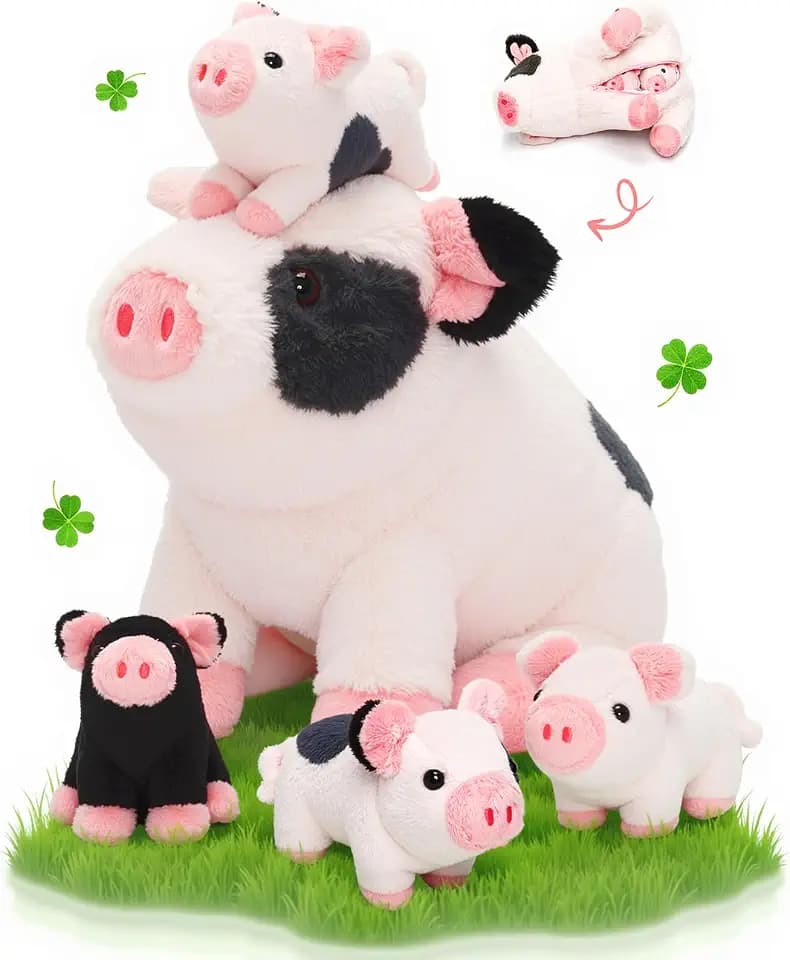 OUOZZZ 11" Pig Stuffed Animal 5-in-1 Plush Pig Piglets Zipper Tummy