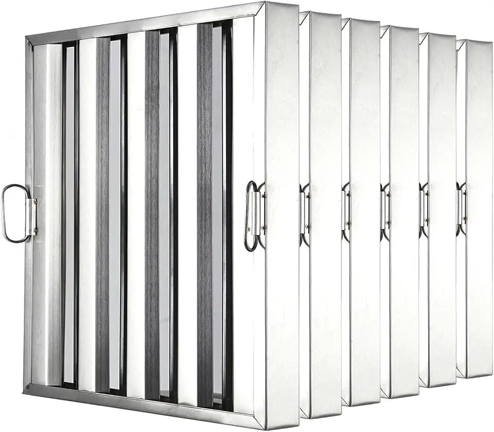 Hood Filters 19.5" x 19.5", Pack of 6, 430 Stainless Steel 5-Groove Baffle Filters for Restaurant Kitchen Commercial Exhaust Hoods