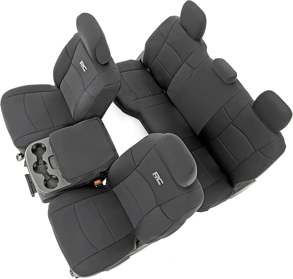 Rough Country Neoprene Seat Covers for Dodge Ram (2019-2024) - UV & Water Resistant, Foam Padded Truck Seat Covers - Full Set, Black, Front & Rear
