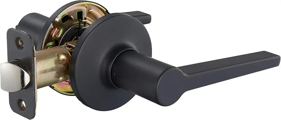 Amazon Basics Manchester Passage Lever Door Handle - Keyless, Reversible, Fits 1-3/8" to 1-3/4" Doors, Adjustable Latch, Matte Black, 1-Pack