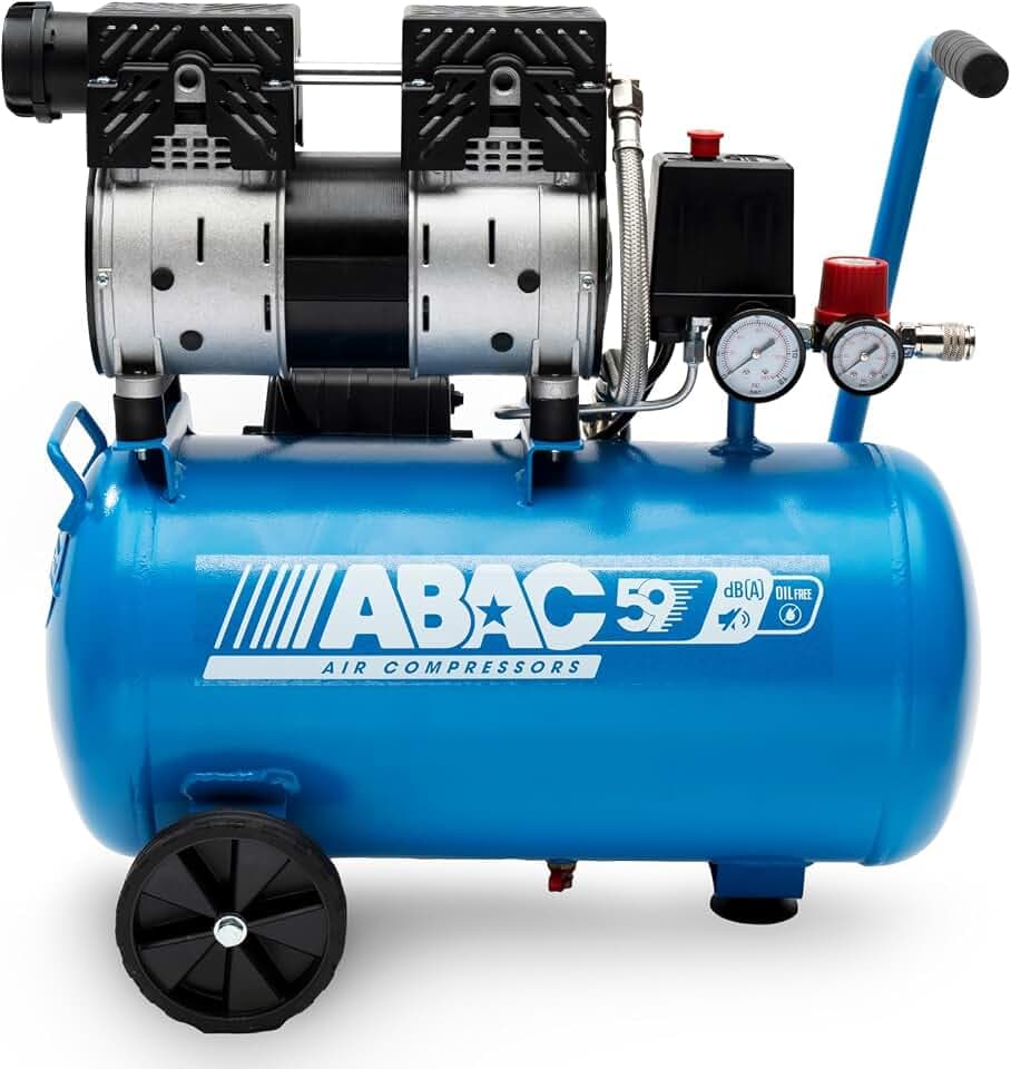 ABAC Geräuscharmer Luftkompressor EASE-AIR 24, Ölfreier Luftkompressor, Maximaler Druck 8 Bar, Leistung 1 PS, 24-Liter-Tank, Geräuschpegel 59 dB