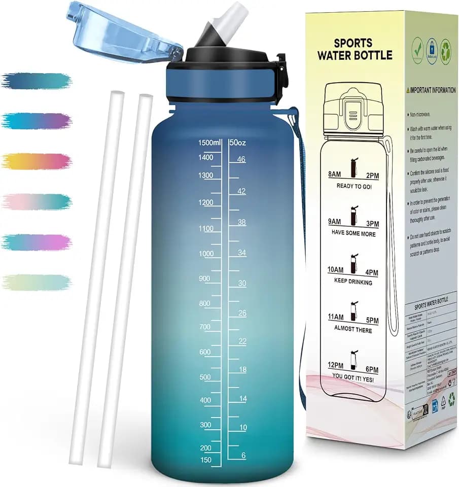 Trinkflasche 1 5 Liter, Auslaufsicher, Trinkflasche Kohlensäure Geeignet, Sportflasche BPA-Frei, Wasserflasche mit Strohhalm, Flasche Sport für Outdoor, Wandern, Fitness, Radfahren