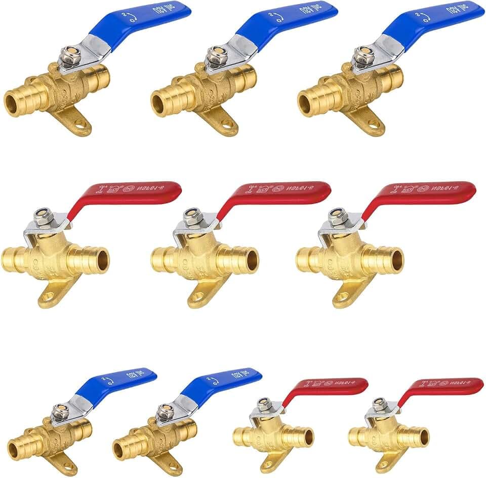 10 Pcs Niikappu 1/2" Pex A Ball Valve With Drop-ear, Red & Blue