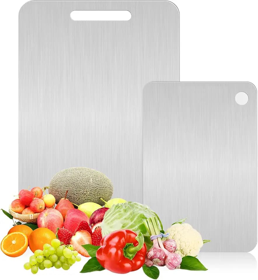 Titan Schneidebrett 2 Stück Titanium Cutting Board Leicht zu Reinigen Doppelseitiges Schneidebrett Edelstahl Schneidebrett Titan für Fleisch Gemüse Obst Schneiden