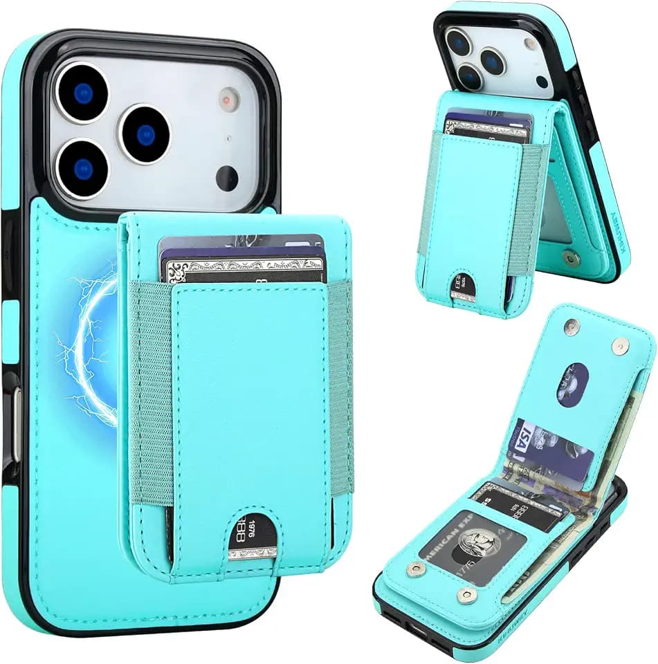 KIHUWEY for iPhone 18 Pro/17 Pro Wallet Case for MagSafe, Mint Green