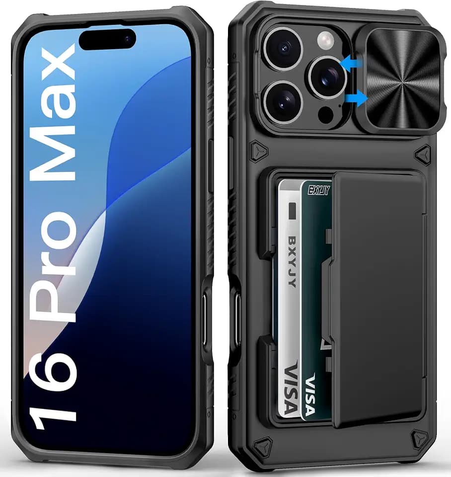 BXYJY for iPhone 16 Pro Max Case Wallet, Card Holder (4-5 Cards), Black