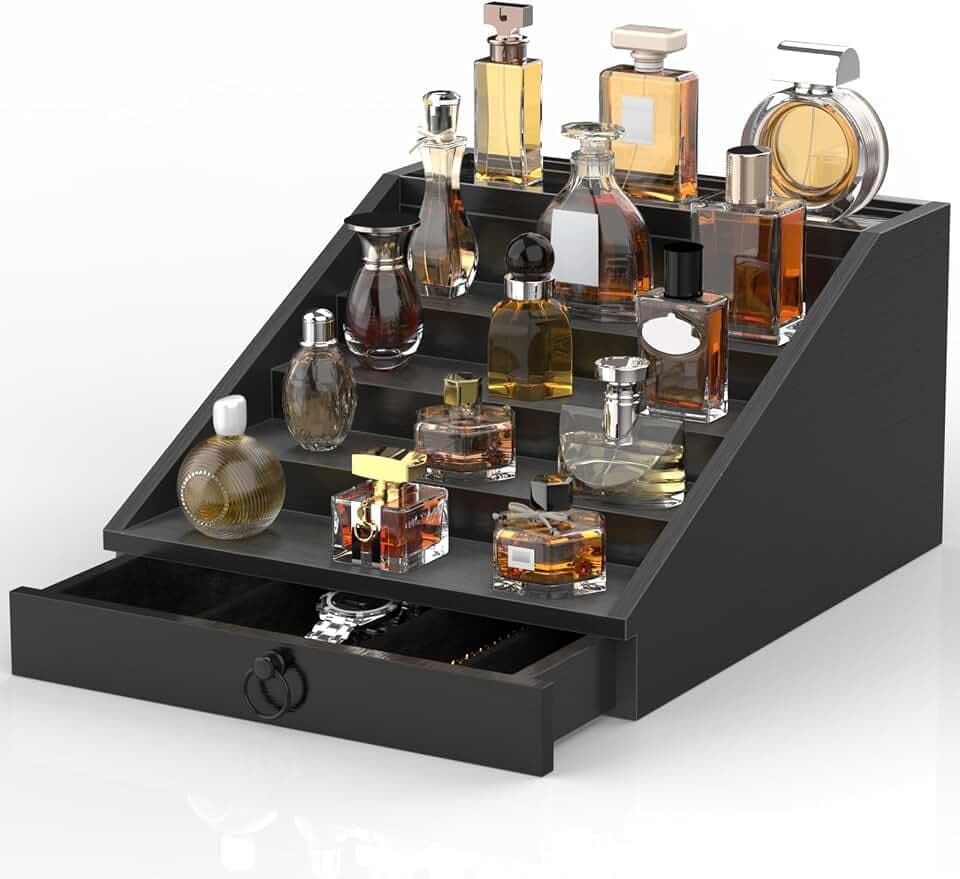 Wooden Cologne Organizer for Men Enhanced 5 Tier Cologne Stand Shelf