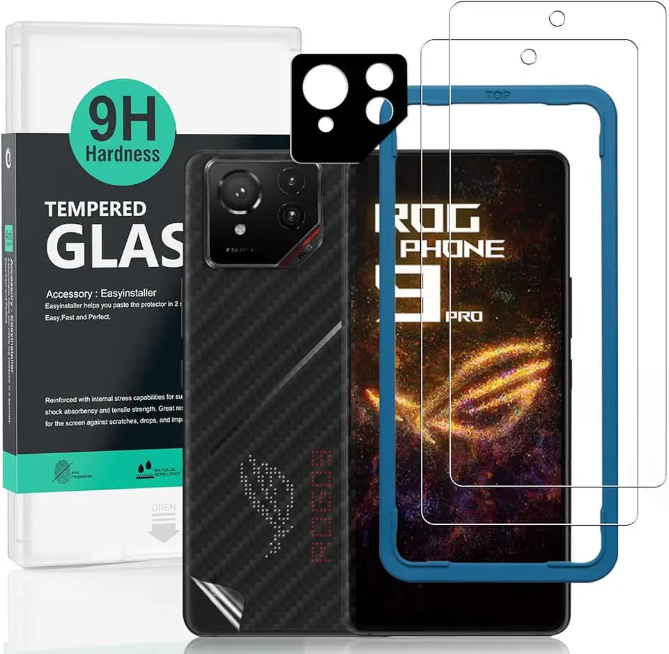 Ibywind Schutzfolie für Asus ROG Phone 9 Pro 5G,2 Stück 9H Panzer-Glas,mit Metall-Kameraschutz,einfache Installation,unterstützt Fingerabdrucksensor,anti-kratzer,blasenfreiheit,Bruchsicher
