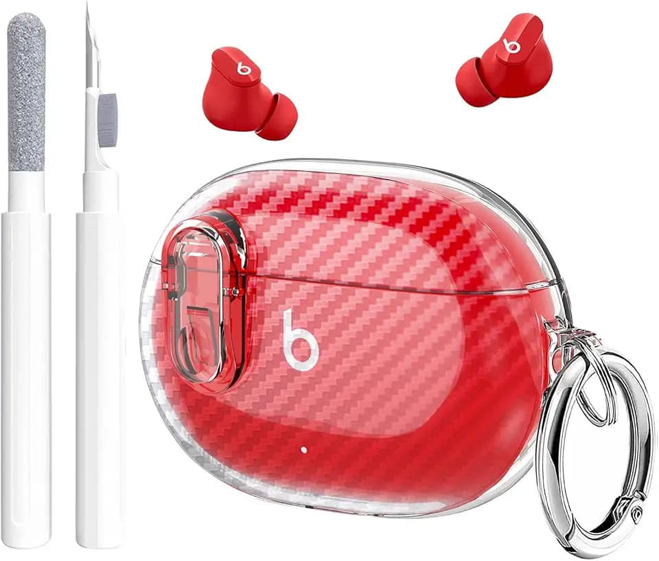 Beats Studio Buds/Studio Buds Plus Case Cover Clear 2021/2023 Men Lock Clip with Clean Kit, GARTOO Protective Case and Cleaning Pen Compatible with Beat Studio Bud Plus for Women Girls Kids Clear