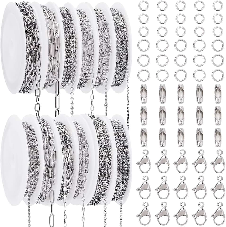 12 Rolle 32 m/105 Fuß Gliederketten Ketten Schmuckketten um Basteln Edelstahl Ketten Schmuckherstellung Büroklammer Venezianische Verbindungsketten Kits Für Die Schmuckherstellung