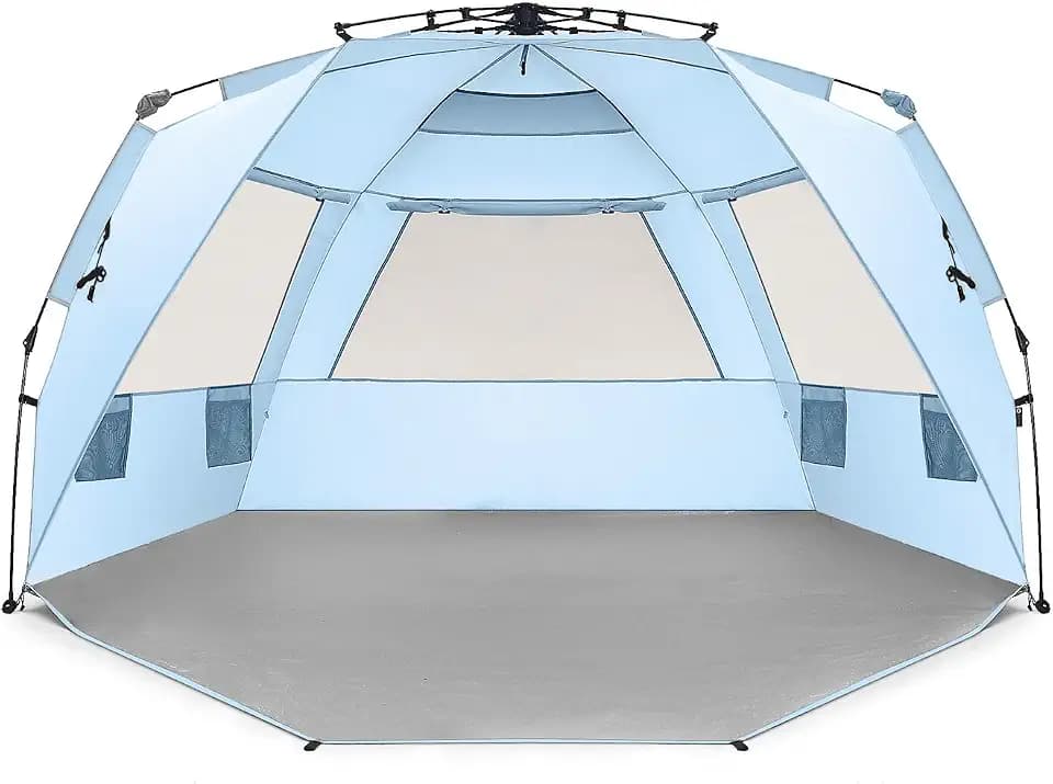 Easthills Outdoors Instant Shader Deluxe XL Beach Tent Easy Up 99" Wide for 4-6 Person Sun Shelter - Extended Zippered Porch Included Blue