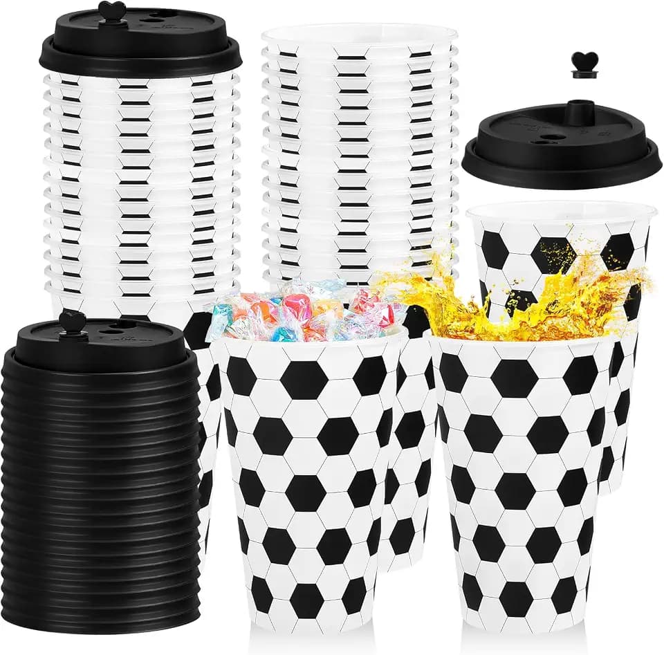 Layhit 24 Pack Soccer Party Cups, 16oz Plastic Tumblers with Lids