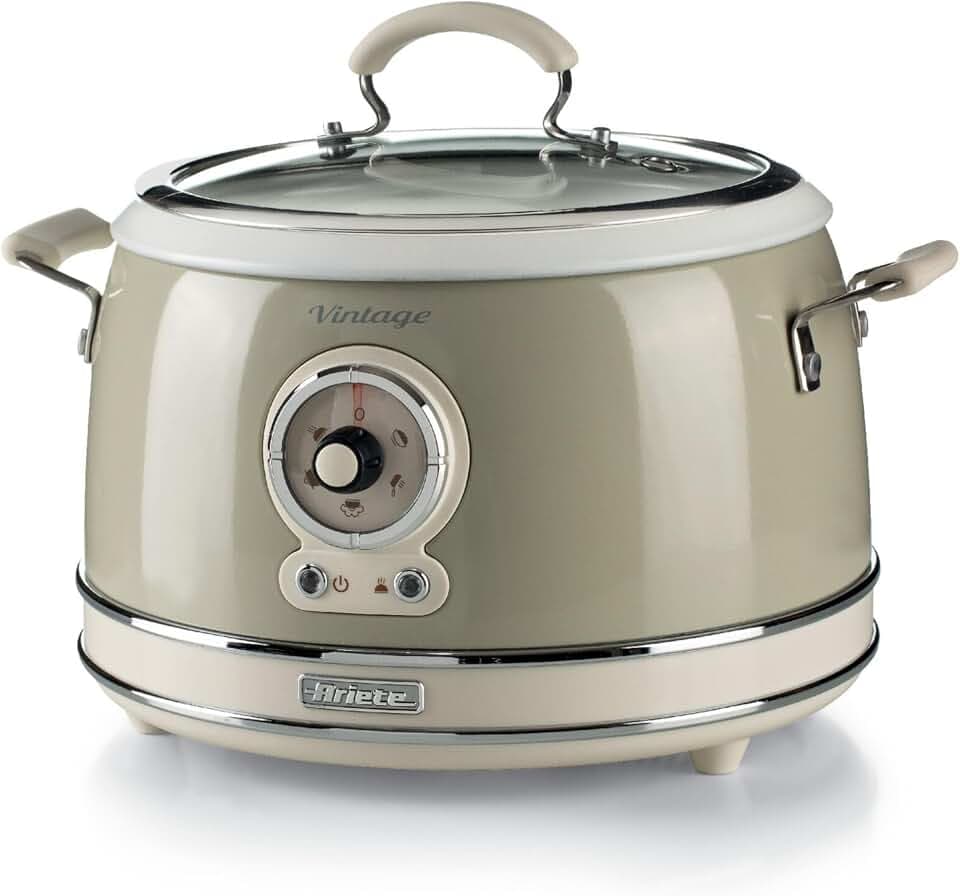 Ariete 2904, Rice Cooker, Reiskocher Slow Cooker, Dampfgarer, Vintage-Linie, 3,5 l, antihaftbeschichtete Keramikbeschichtung, 650 W