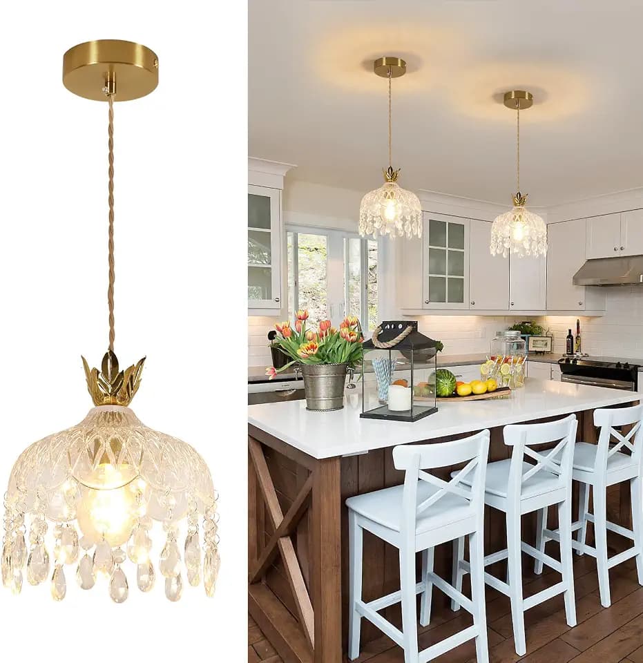 Comely Moderne Blumen-Hängelampe Kristall Pendelleuchte Gold, E27