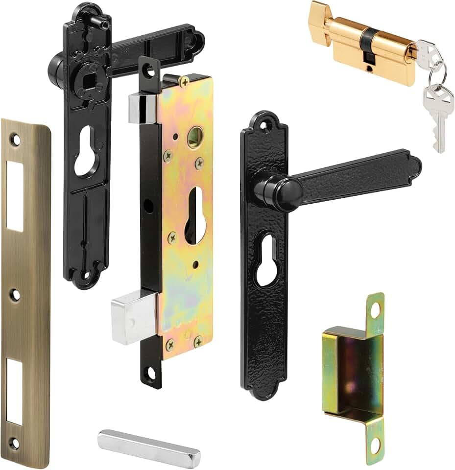 Prime-Line Security Screen & Storm Door Lever Set, Lock Cylinder, Black