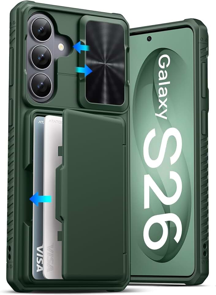 ATATOO for Samsung Galaxy S26 Wallet Case with Card Holder (4 Cards), Green