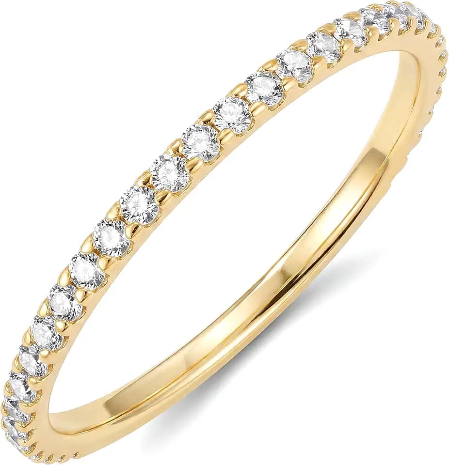 Gelbesty 925 Sterling Silver Wedding Band for Women, Gold Promise Eternity Engagement Rings for Her, Non Tarnish Silver Stackable Thumb Pinky Band for Oura Ring Size 4/5/6/7/8/9/10/11