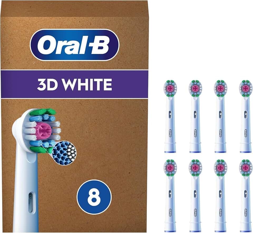 Oral-B 3D White elektrische Zahnbürstenköpfe, Packung mit 8 Ersatzbürsten für elektrische Zahnbürste Oral B, Aufheller, mit exklusiver Polierschale zum Entfernen von oberflächlichen Flecken