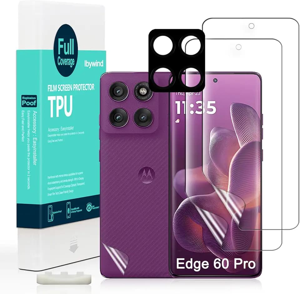 Ibywind For Motorola Edge 60 Pro 5G 6.7"(2 Pcs) Screen Protector,Flexible TPU Film,With 1Pc Camera Lens Protector,1Pc Back Film,Bubble Free[Easy to install]
