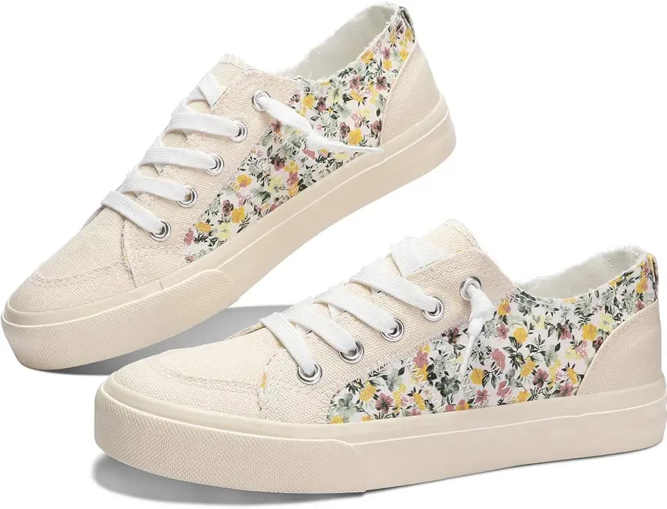 Obtaom Women's Play Fashion Sneaker White Color Washed and Leopard Canvas Slip on Shoes