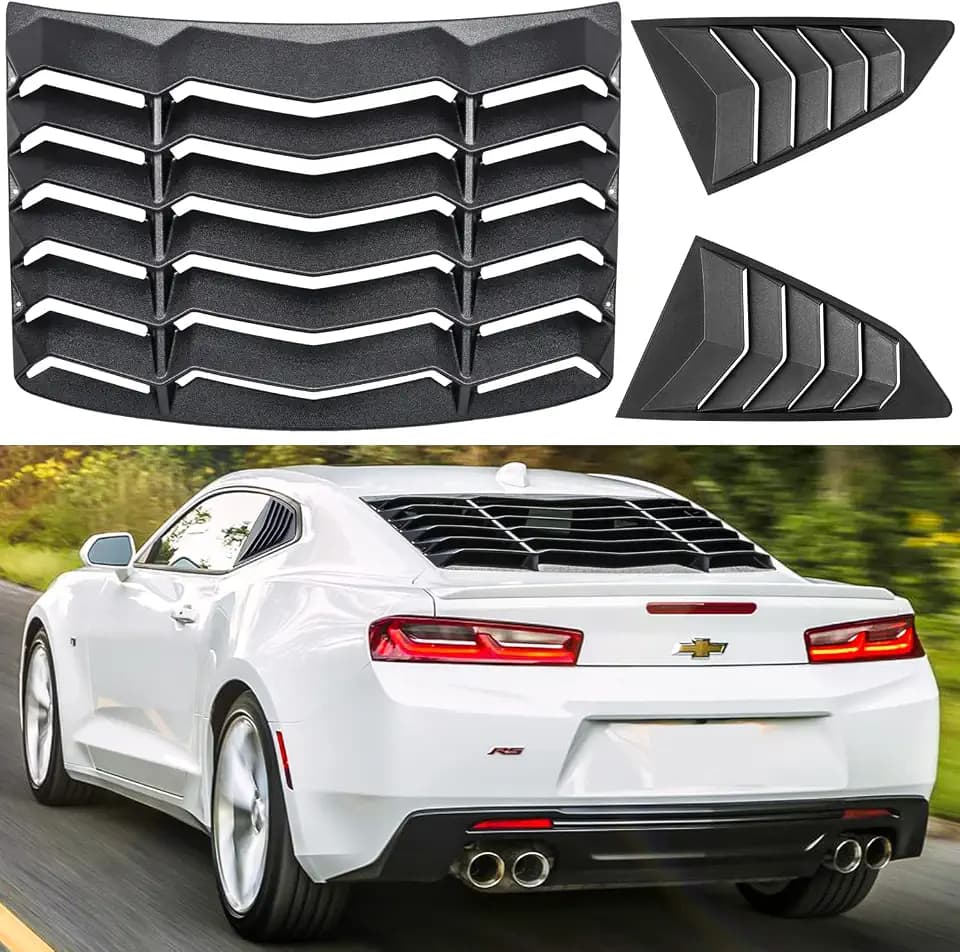 Rear+Side Window Louvers for Chevrolet Chevy Camaro 2016 2017 2018 2019 2020 2021 2022 2023 2024 Windshield Sun Shade Cover Vent Scoop GT Lambo Style Custom Fit All Weather ABS (Matte Black)