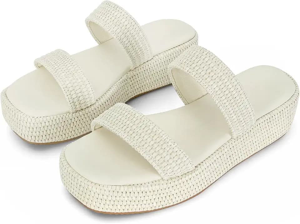 Dsevht Raffia Platform Wedges Sandals for Women Espadrille Slide Sandal Adjustable Summer Woven Straw Crochet Cute Casual Beach Shoes
