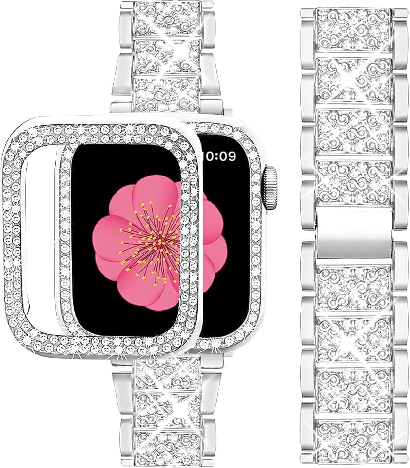 SUPOIX for Apple Watch Band S11/10 42mm+Case,Bling Bands for Women-Silver