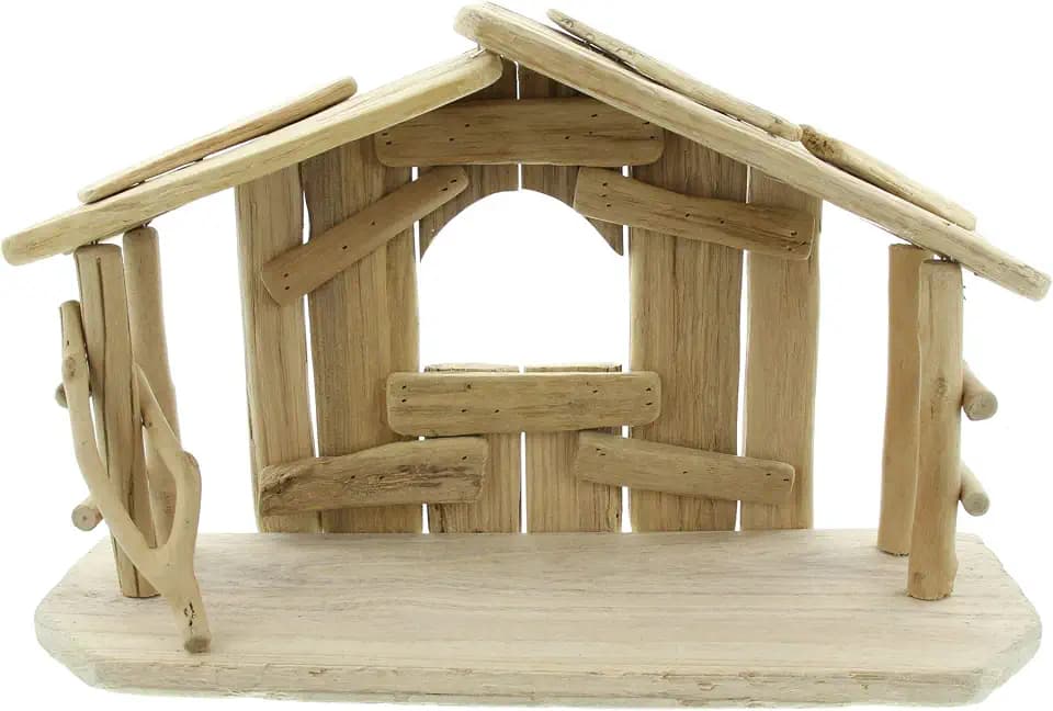 FRANK FLECHTWAREN Krippe, Weihnachtskrippe, Advent, Christkind, Rustikaler Charme, Stall aus stabilem Treibholz, Maße 40 x 15 x 25 cm