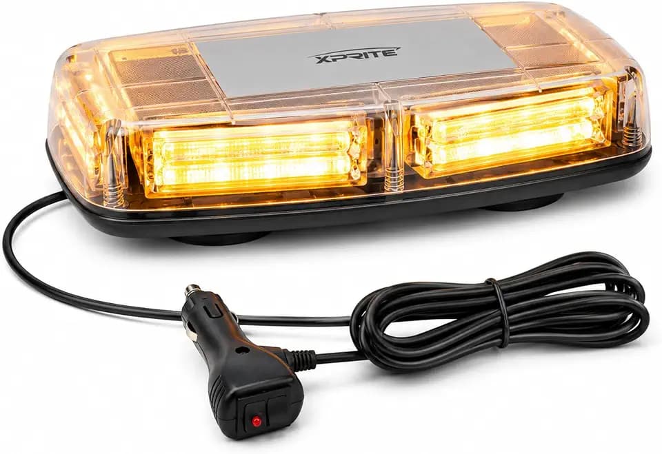 Xprite Amber COB LED Rooftop Strobe Beacon Light, 12V Magnetic Base Caution Lightbar with 19 Flash Patterns for Construction Towing Snow Plow Pickup Work Trucks Cars