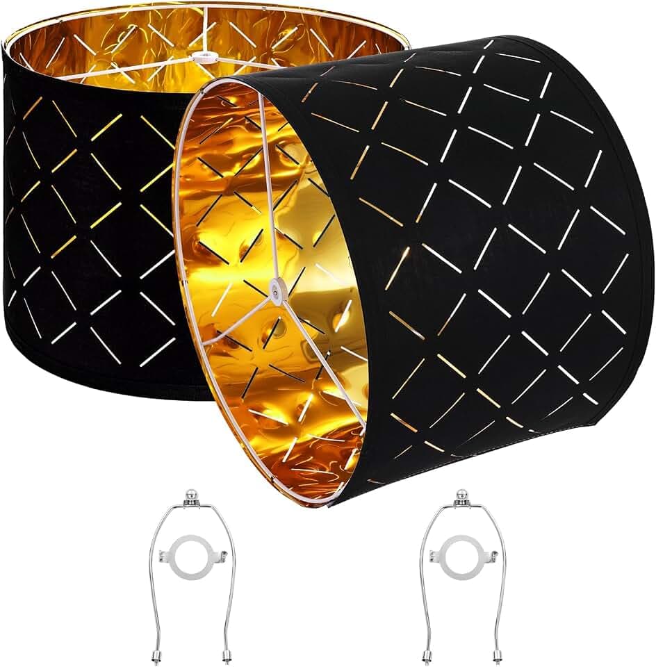 VEVOR Lampenschirm Trommel 33x33x25 cm (oben x unter x hoch), 2 mittelgroße Ersatzschirme aus TC-Gewebe + PET, Lampenschirm mit Harfe für Tischlampen Stehlampen (schwarzes Diamant-Hohldesign)